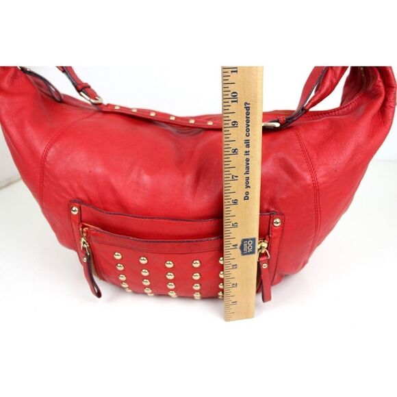 ROOMY HYPE RED GENUINE LEATHER STUDDED HOBO TOTE SHOULDER BAG HANDBAG PURSE - Picture 9 of 13